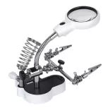 Panel Holder (Third Hand) with LED Magnifier, 2 Clips, and Soldering Iron Holder