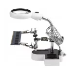 Panel Holder (Third Hand) with LED Magnifier, 2 Clips, and Soldering Iron Holder