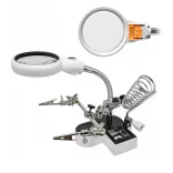 Panel Holder (Third Hand) with LED Magnifier, 2 Clips, and Soldering Iron Holder