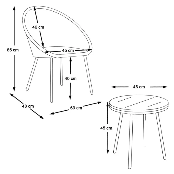 Outdoor/Indoor Armchair Set of 2 with Small Table
