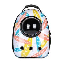Pet Carrier Backpack, White Leaf Design