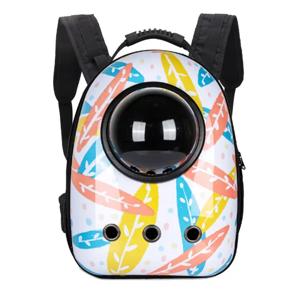 Pet Carrier Backpack, White Leaf Design