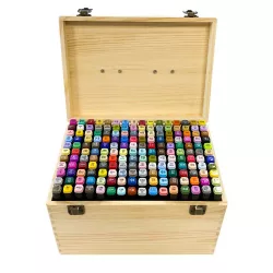 Double-ended Alcohol Marker Set in Wooden Box, 176 pcs