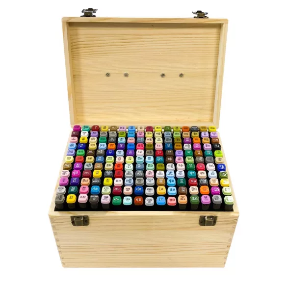 Double-ended Alcohol Marker Set in Wooden Box, 176 pcs