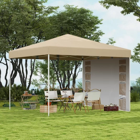 Pavilion with Back Wall and Pockets 3x3x2.8 m, Beige