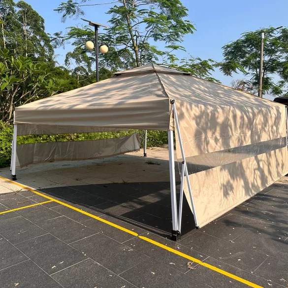 Pavilion with Shade, Half Wall, Beige