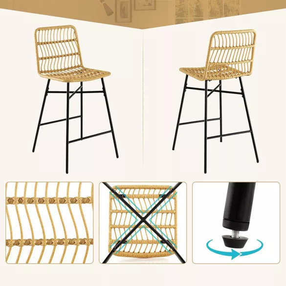 Polyrattan Bar Stool Set of 2