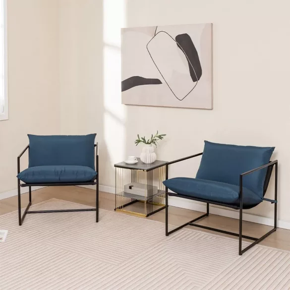 Metal Frame Chair with Cushion Set of 2