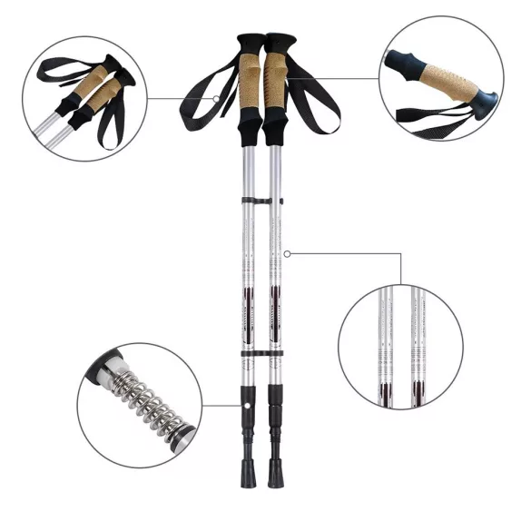 Ultra Lightweight Adjustable Trekking Pole 65-135 cm, Silver
